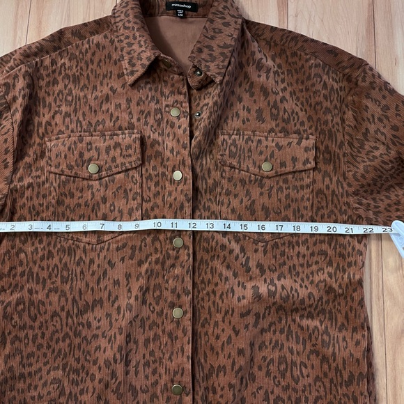 Brown Leopard Print Corduroy Shacket Oversized M Pockets Snap Front Mittoshop - Picture 4 of 7